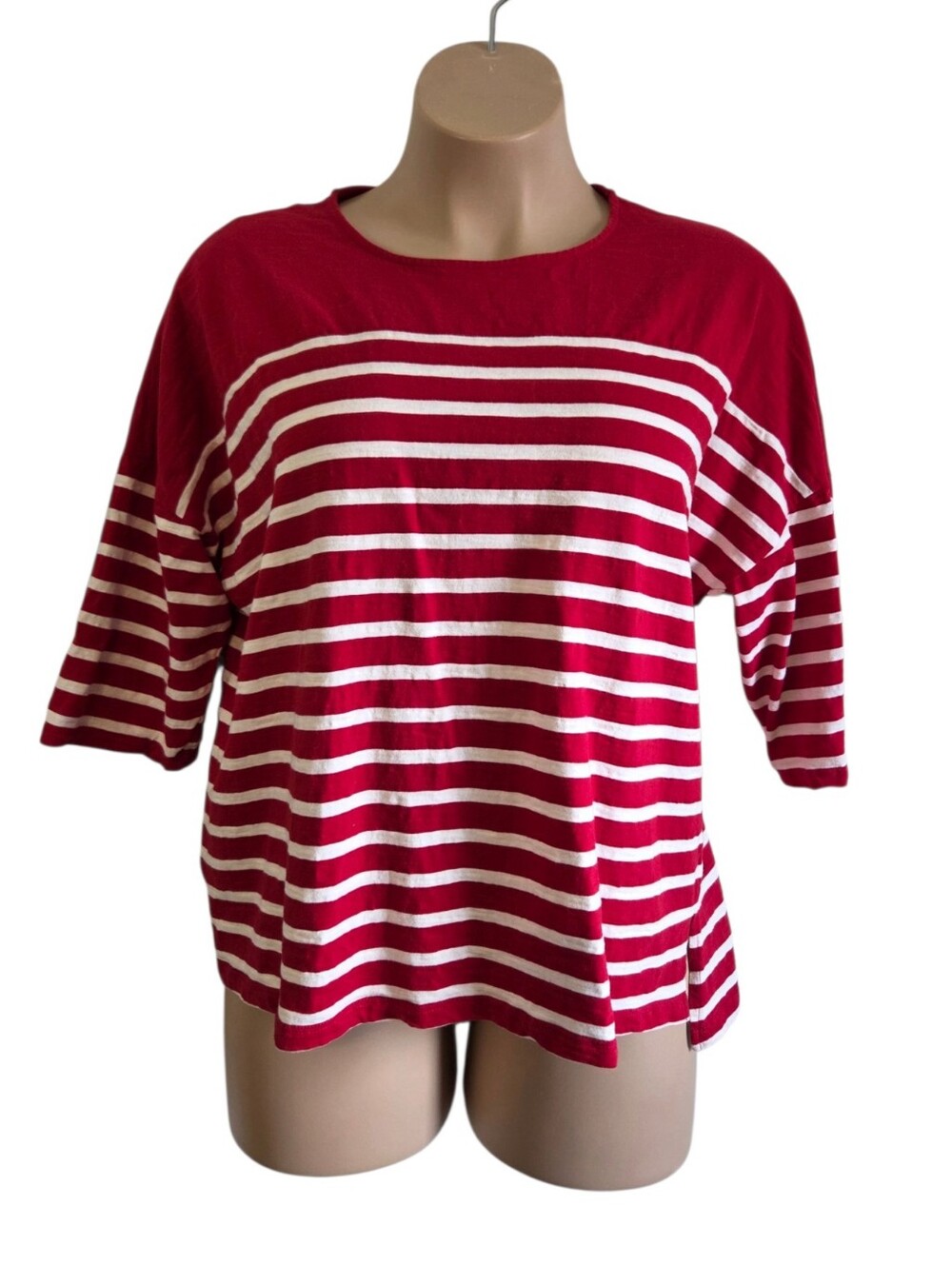 Coldwater Creek Red White Striped 100% Cotton Boat Neck 3/4 Sleeve Top Size 2X